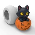 Molde de Silicone Gato Saindo da Abobora Halloween Dia das Bruxas para Vela Resina Gesso Artesanato