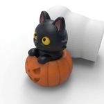 Molde de Silicone Gato Saindo da Abobora Halloween Dia das Bruxas para Vela Resina Gesso Artesanato