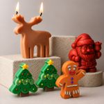 Kit Molde de Silicone de Natal Rena + Papai Noel Com Saco + Arvore de Natal + Homem Biscoito