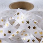 Fita de Cetim 10Mm x 1Mt Estampa Estrela Para Decoração Presente Lembrancinha Artesanato