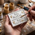 Molde de Silicone Quadrada Mensagem Feliz Natal e Feliz Ano Novo para Sabonete Lembrancinha Decoração Artesanato