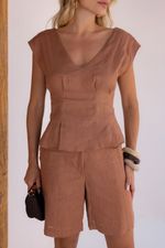 Blusa 100% Linho Charlotte Mocha