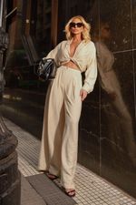 Calça Pantalona Jamile Areia
