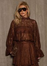 Blusa Renda Priscila Marrom