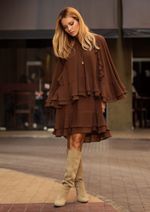 Vestido Babados Daniela Marrom