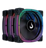 Kit C/3 Fans Rise Mode Aura ARGB 120mm 4 Pinos PWM Preto C/Controladora Preto