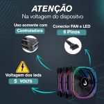 Kit C/3 Fans Rise Mode Aura ARGB 120mm 4 Pinos PWM Preto C/Controladora Preto