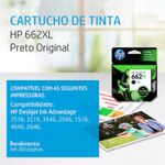 Tinta Cartucho HP 662 XL Preto 6,5ml