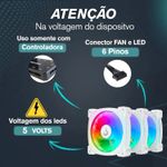 Fans Ventoinha Aura ARGB 4pin PWM CPU 12cm Branco Com Controladora Kit c/3