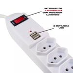Filtro de Linha 6T 10a 1.5m C/2 USB Branco SL7609 Kapbom