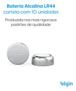 Bateria LR44 A76 Ag13 Alcalina 1.5v Elgin Moeda