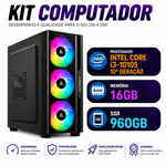 Kit Computador Intel Core i3-10105  10º Geração, 16GB, SSD 960GB