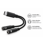 Adaptador USB-C Para Duplo P2 Fone e Microfone