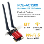 Placa Wireless PCIe FV-AC1200 Adaptador Bluetooth 4.0 Dual Band 2.4G 5Ghz