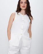 Colete Alongado em 100% Linho | Proa - Off White