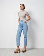 Blusa em Poliamida Manga Curta Com Gola | Simetria - Mocca