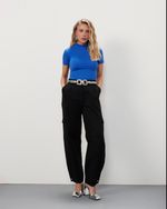 Blusa em Poliamida Manga Curta Com Gola | Simetria - Cosmic Blue