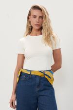 Blusa em Poliamida Manga Curta | Angra - Off White