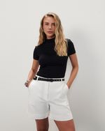 Blusa em Poliamida Manga Curta Com Gola | Simetria - Preto