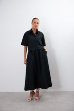Saia Midi em Tricoline Paper | Positano - Preto