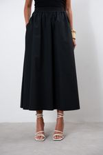 Saia Midi em Tricoline Paper | Positano - Preto