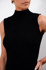Vestido Gola alta em Malha Canelada I Sol - Preto