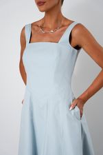 Vestido Midi em Tricoline | Riviera - Azul Sereno