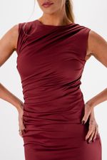 Vestido em Poliamida Drapeado Assimétrico | Only - Merlot