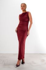 Vestido em Poliamida Drapeado Assimétrico | Only - Merlot