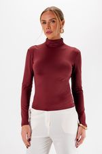 Blusa em Poliamida Manga Longa Com Gola | Linha - Merlot