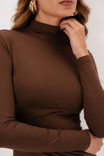Blusa em Poliamida Manga Longa Com Gola | Linha - Marrom