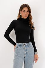 Blusa em Poliamida Manga Longa Com Gola | Linha - Preto