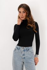 Blusa em Poliamida Manga Longa Com Gola | Linha - Preto