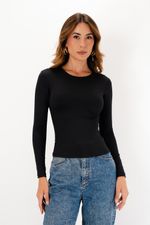 Blusa em Poliamida Manga Longa Ponto - Preto