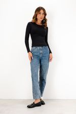 Blusa em Poliamida Manga Longa Ponto - Preto