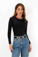 Blusa em Poliamida Manga Longa Ponto - Preto