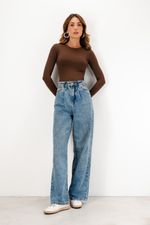 Blusa em Poliamida Manga Longa Ponto - Marrom
