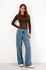 Blusa em Poliamida Manga Longa Ponto - Marrom