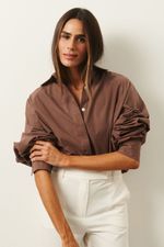 Camisa Oversized em Tricoline Paper | Absoluta - Marrom