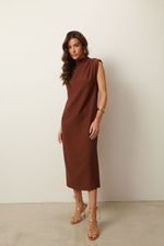Vestido Midi Gola Alta | Glow - Marrom