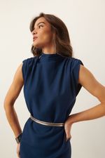 Vestido Midi Gola Alta | Glow - Marinho