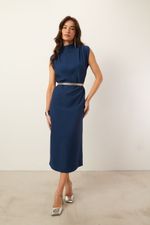 Vestido Midi Gola Alta | Glow - Marinho