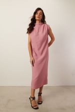 Vestido Midi Gola Alta | Glow - Rosa