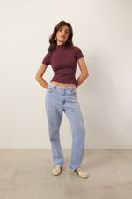 Blusa em Poliamida Manga Curta Com Gola | Simetria - Wine