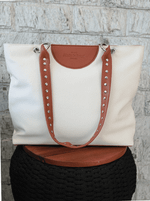 Bolsa Tote Duo Caramelo e Cru Prata
