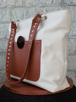 Bolsa Tote Duo Caramelo e Cru Prata