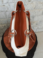 Bolsa Tote Duo Caramelo e Cru Prata