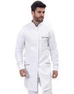 Jaleco Man Slim Branco com Viés Azul Marinho