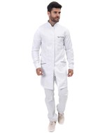 Jaleco Man Slim Branco com Viés Azul Marinho