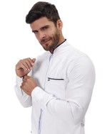 Jaleco Man Slim Branco com Viés Azul Marinho